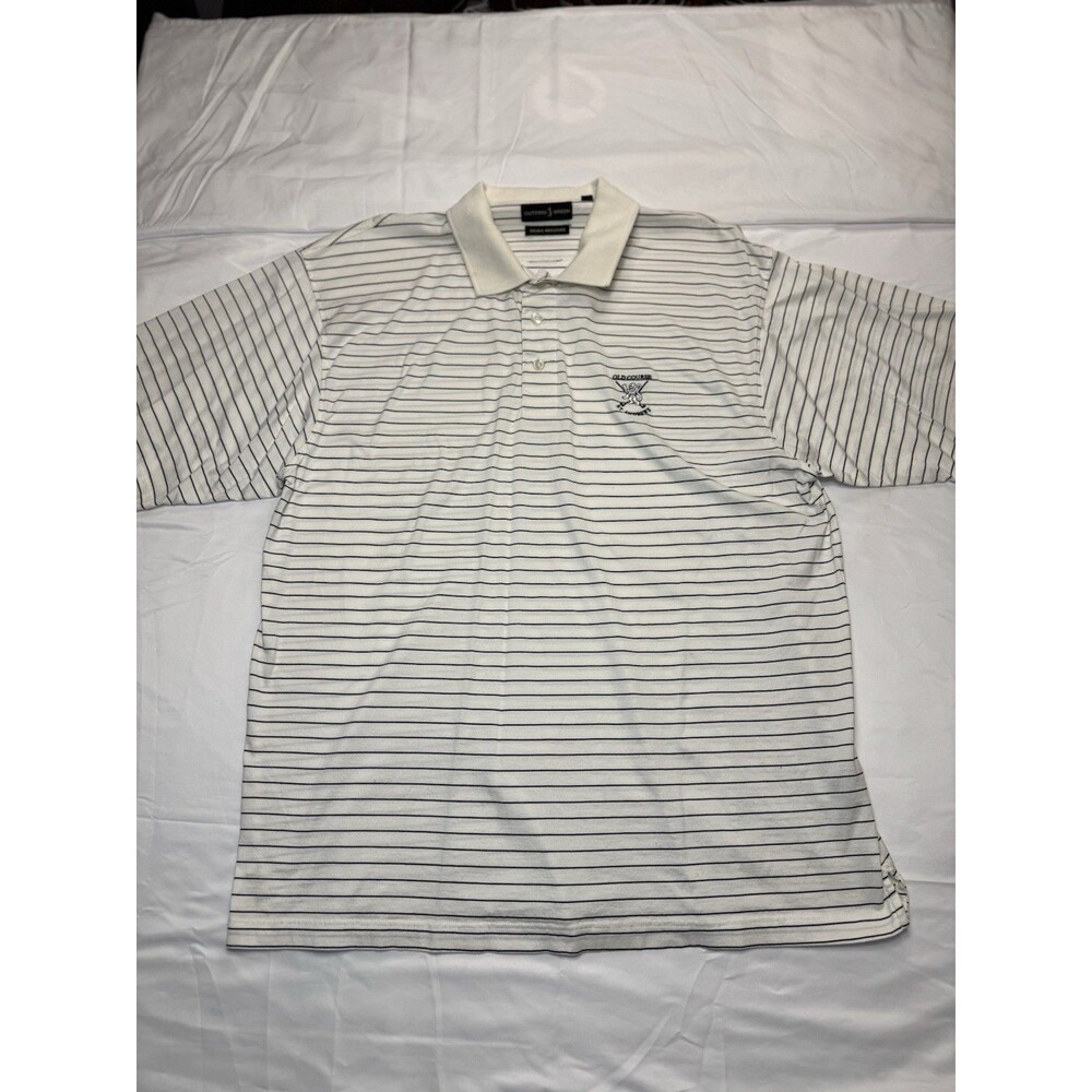 Old Course St Andrews Scotland Golf Polo Cotton White Black Striped Men's XL